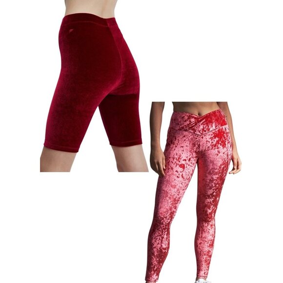 FABLETICS Leggings & Biker Short Bundle of 2 Sz XXS Crushed Velour Red High Rise - Picture 2 of 7